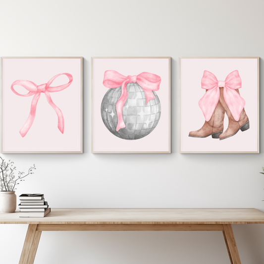 Pink Bows, Disco Ball, Cowgirl Boots Posters